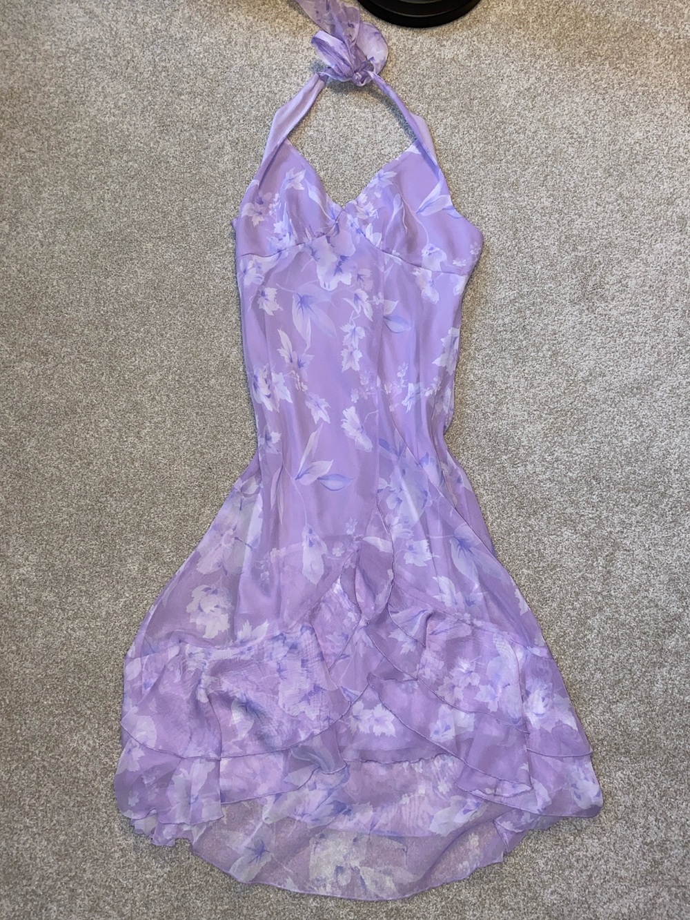 Speechless Floral Lavender Sheer Lined Halter Mermaid Dress